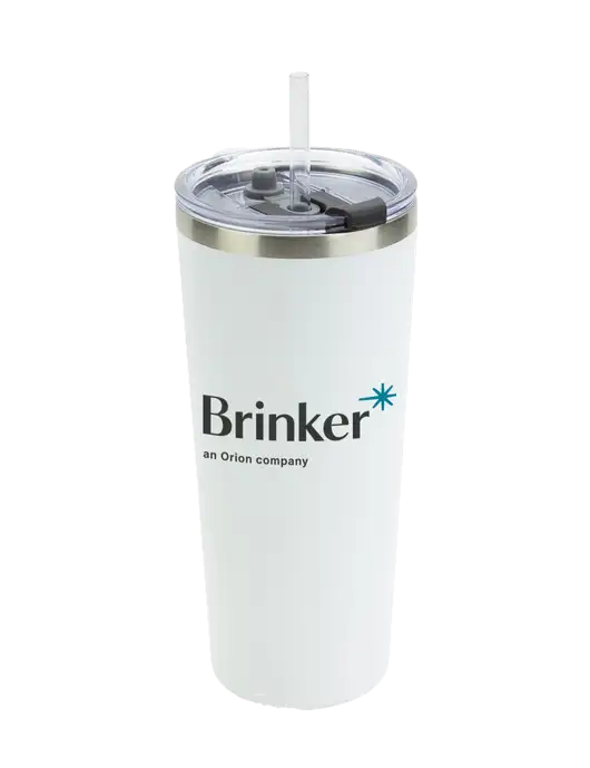 Brighton White 20 oz Insulated Tumbler & Straw w/Brinker Logo