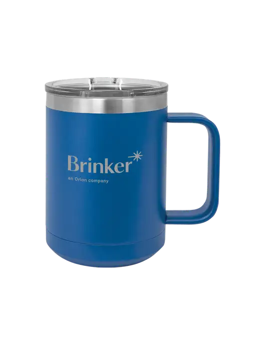 Polar Camel 15 oz Powder Coated Royal Vacuum Insulated Mug with Slider Lid w/Brinker Logo