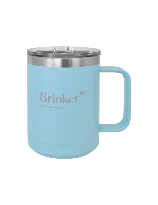 Polar Camel 15 oz Powder Coated Light Blue Vacuum Insulated Mug with Slider Lid w/Brinker Logo