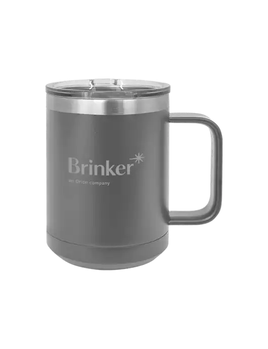 Polar Camel 15 oz Powder Coated Grey Vacuum Insulated Mug with Slider Lid w/Brinker Logo
