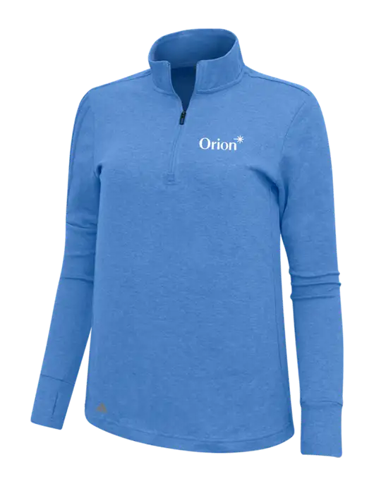 Adidas Light Blue Heather Womens 3 Stripes Quarter Zip Sweater w/Orion Logo