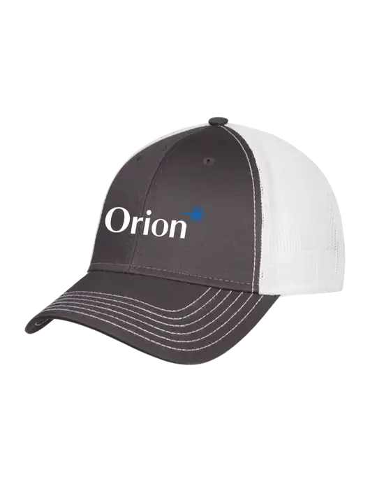 Dark Grey/White Mesh Trucker Cap Snap Back w/Orion Logo