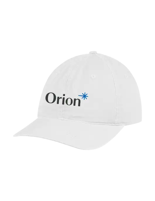 Garment Washed Unstructured Twill White Cap w/Orion Logo