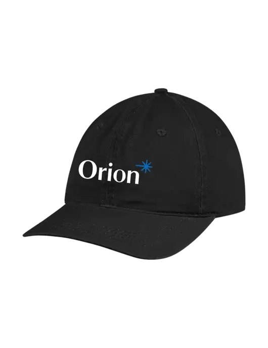 Garment Washed Unstructured Twill Black Cap w/Orion Logo