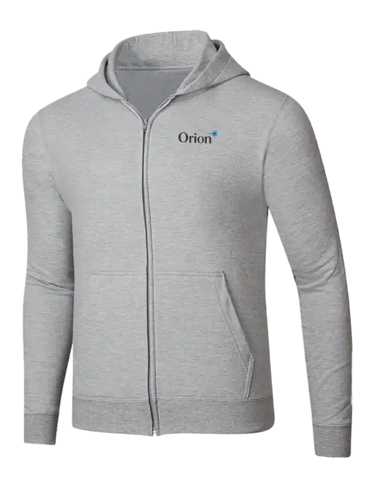 Light Grey Heather 8.5 oz Ring Spun Zip Hooded Sweatshirt w/Orion Logo