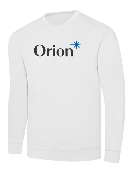 White 7.8 oz Ring Spun Crew Sweatshirt w/Orion Logo