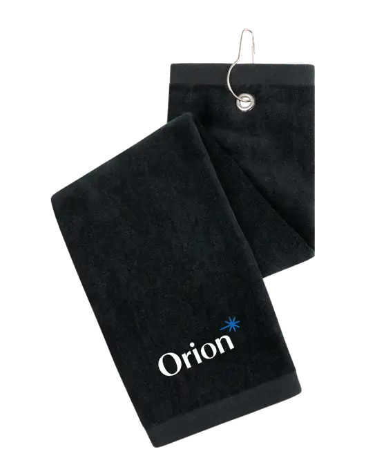 Black Tri-Fold Golf Towel with Grommet w/Orion Logo