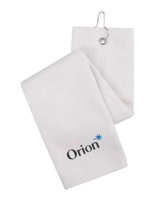 White Tri-Fold Golf Towel with Grommet w/Orion Logo