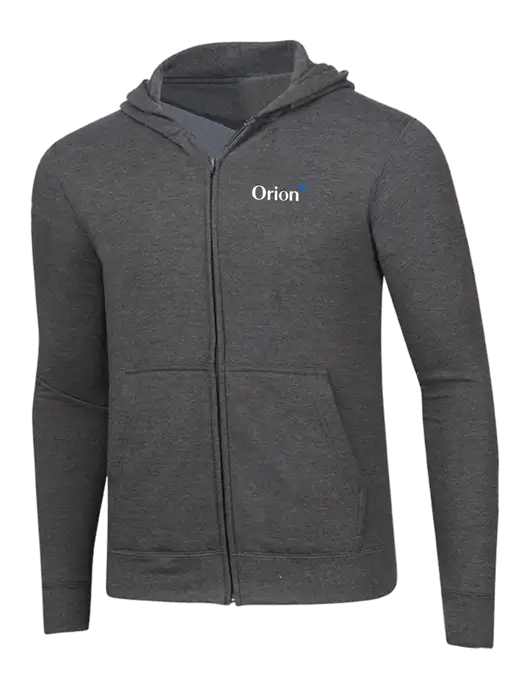 Dark Heather Grey 8.5 oz Ring Spun Zip Hooded Sweatshirt w/Orion Logo