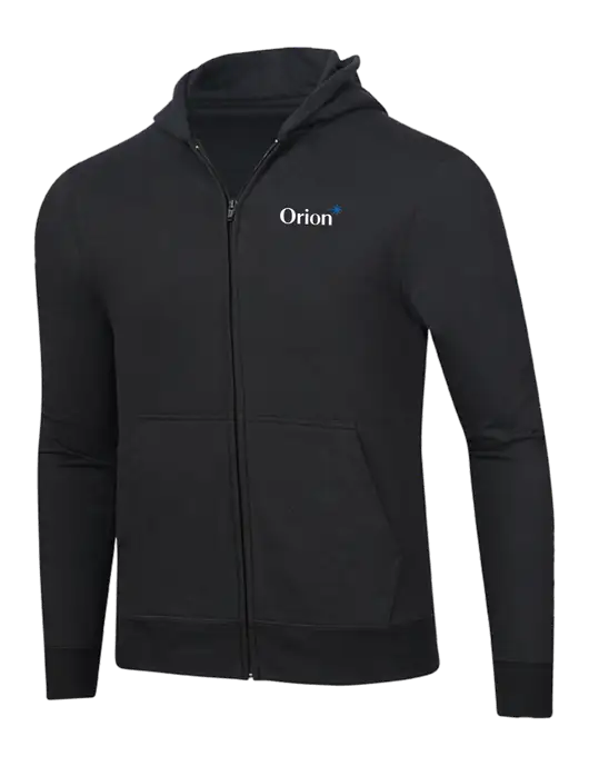 Jet Black 8.5 oz Ring Spun Zip Hooded Sweatshirt w/Orion Logo