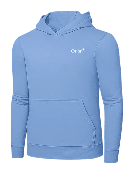 Light Blue 7.8. oz Ring Spun Hooded Sweatshirt w/Orion Logo