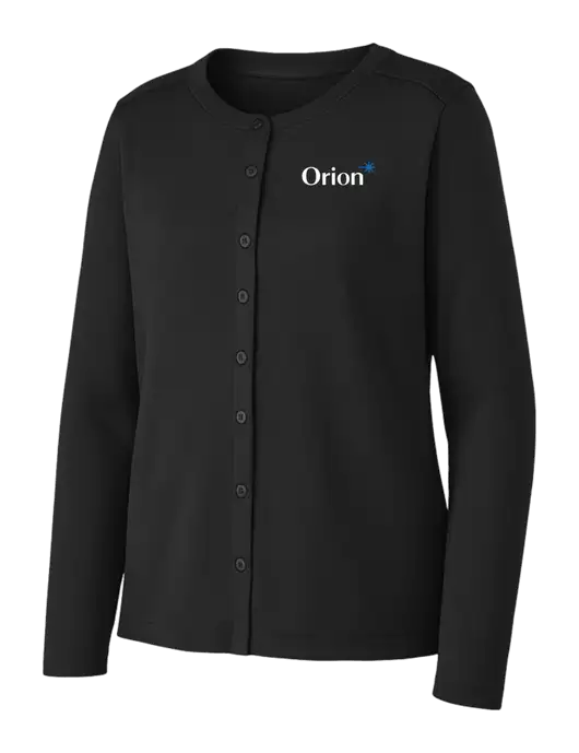 Black Womens Concept Stretch Button-Front Cardigan Sweater w/Orion Logo