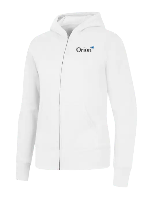 White Womens Core Fleece Full-Zip Hooded Sweatshirt w/Orion Logo