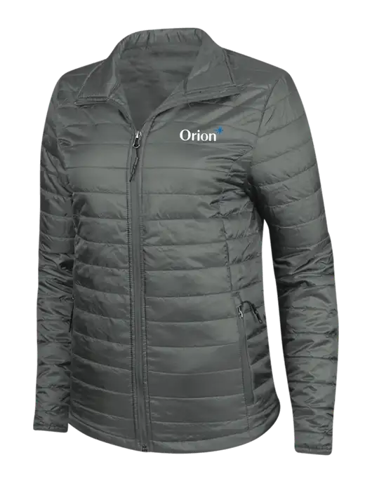 Dark Grey Womens Puffy Packable Jacket w/Orion Logo