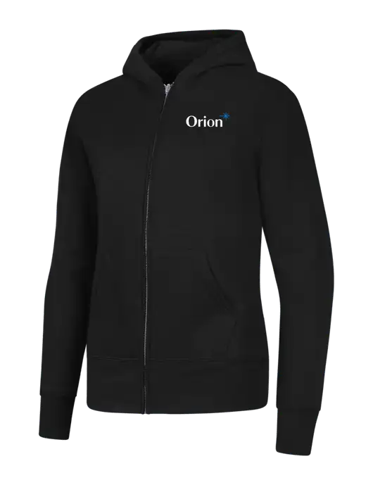 Jet Black Womens Core Fleece Full-Zip Hooded Sweatshirt w/Orion Logo