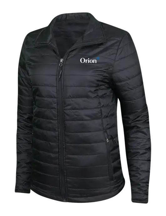 Womens Black Puffy Packable Jacket w/Orion Logo
