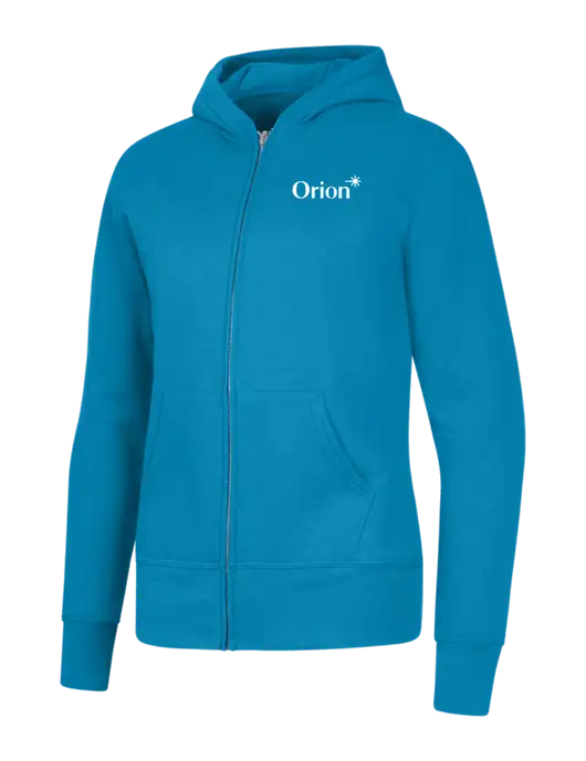 Neon Blue Womens Core Fleece Full-Zip Hooded Sweatshirt w/Orion Logo