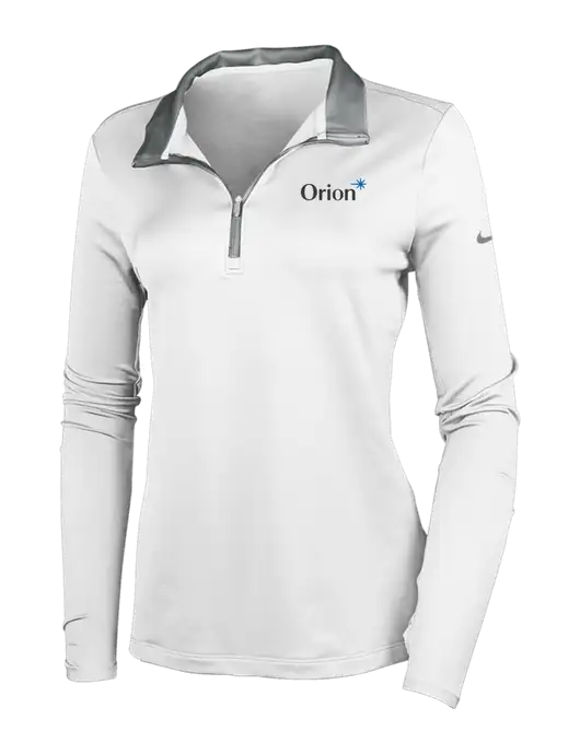NIKE White/Dark Grey Womens Dry-Fit Stretch 1/2 Zip Cover-Up w/Orion Logo