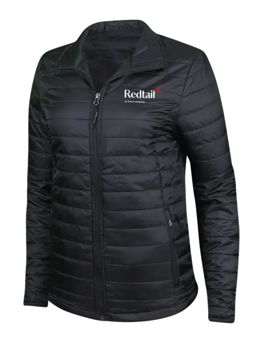 Womens Black Puffy Packable Jacket w/Redtail Logo