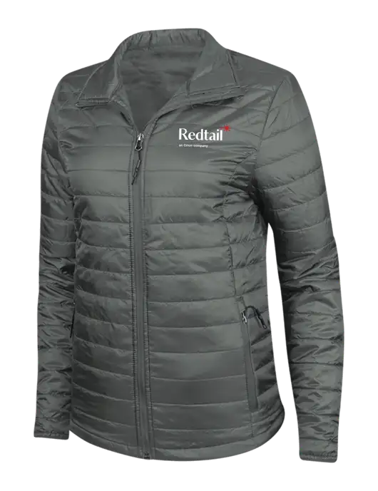 Dark Grey Womens Puffy Packable Jacket w/Redtail Logo