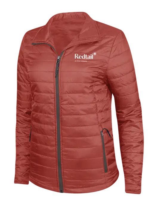 Dark Red Womens Puffy Packable Jacket w/Redtail Logo