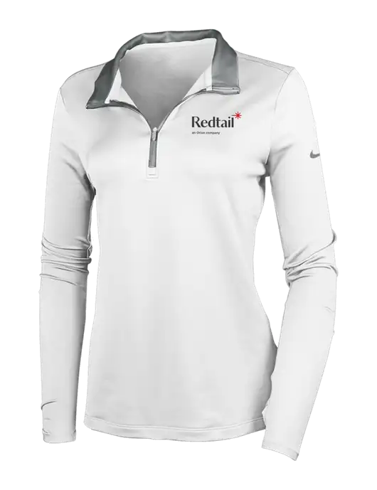 NIKE White/Dark Grey Womens Dry-Fit Stretch 1/2 Zip Cover-Up w/Redtail Logo