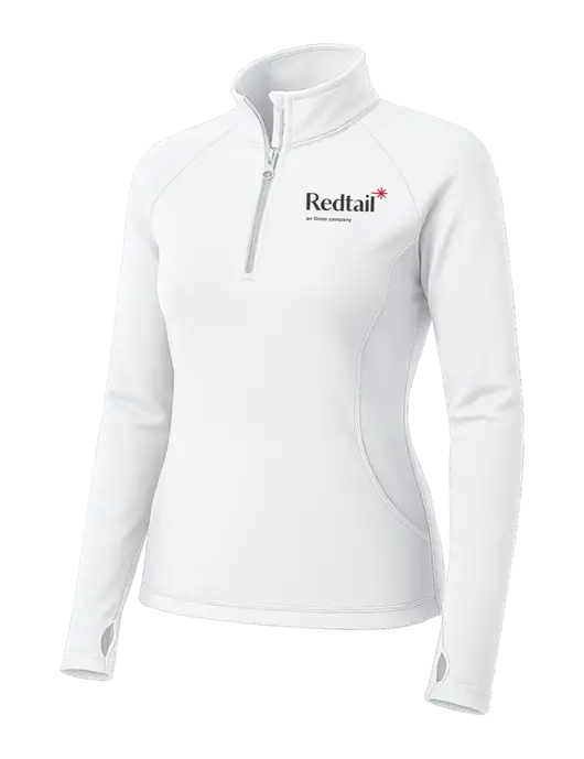White Womens Sport Wick Stretch 1/4 Zip Pullover w/Redtail Logo
