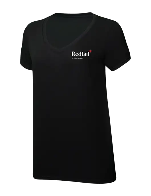 Womens Simply Soft V-Neck Black 4.5oz  Poly/Combed Ring Spun Cotton T-Shirt w/Redtail Logo