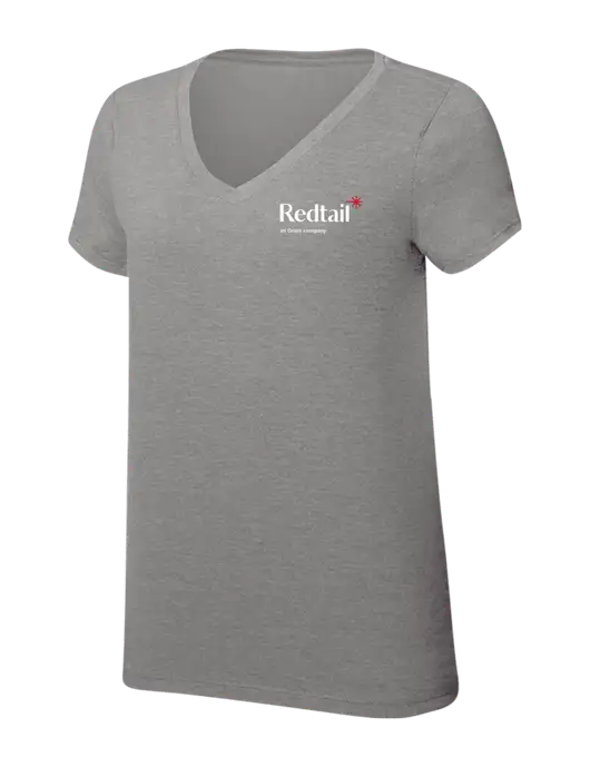 Womens Simply Soft V-Neck Grey Frost 4.5oz  Poly/Combed Ring Spun Cotton T-Shirt w/Redtail Logo