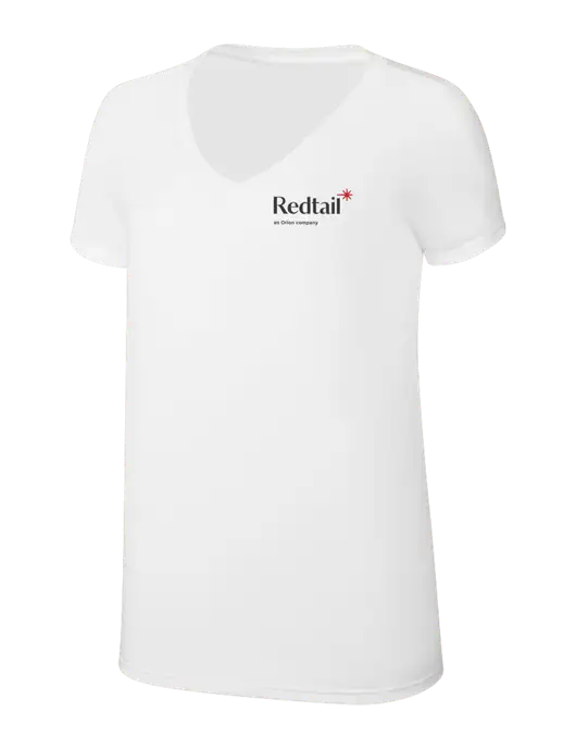 Womens Simply Soft V-Neck White 4.5oz  Poly/Combed Ring Spun Cotton T-Shirt w/Redtail Logo