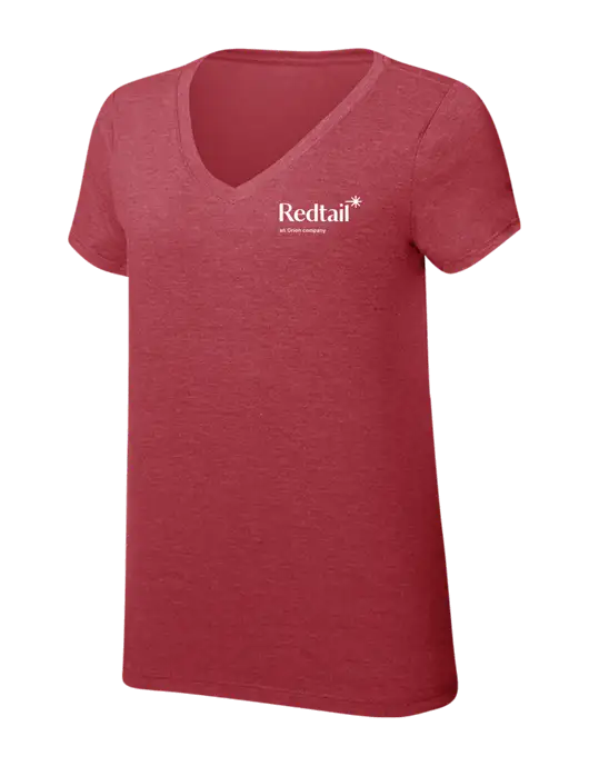 Womens Simply Soft V-Neck Red Frost 4.5oz  Poly/Combed Ring Spun Cotton T-Shirt w/Redtail Logo