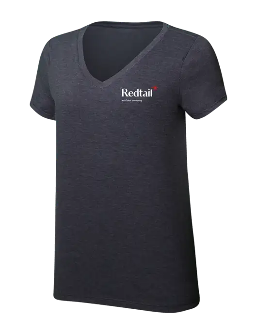 Womens Simply Soft V-Neck Heather Charcoal 4.5oz  Poly/Combed Ring Spun Cotton T-Shirt w/Redtail Logo