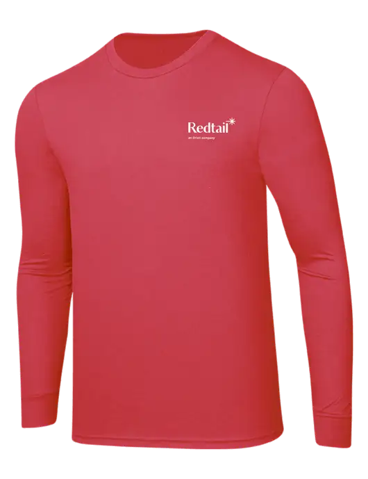 Simply Soft Long Sleeve Red Frost 4.5 oz, Poly/Combed Ring Spun Cotton T-Shirt w/Redtail Logo
