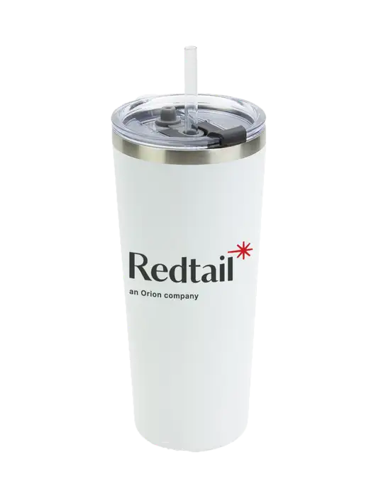 Brighton White 20 oz Insulated Tumbler & Straw w/Redtail Logo
