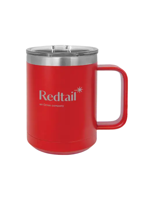 Polar Camel 15 oz Powder Coated Red Vacuum Insulated Mug with Slider Lid w/Redtail Logo