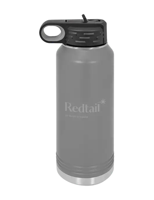 Polar Camel 32 oz Powder Coated Grey Vacuum Insulated Water Bottle w/Redtail Logo