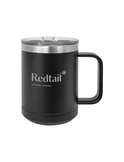 Polar Camel 15 oz Powder Coated Black Vacuum Insulated Mug with Slider Lid w/Redtail Logo