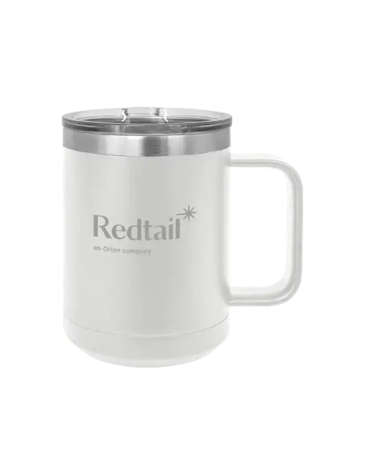 Polar Camel 15 oz Powder Coated White Vacuum Insulated Mug with Slider Lid w/Redtail Logo