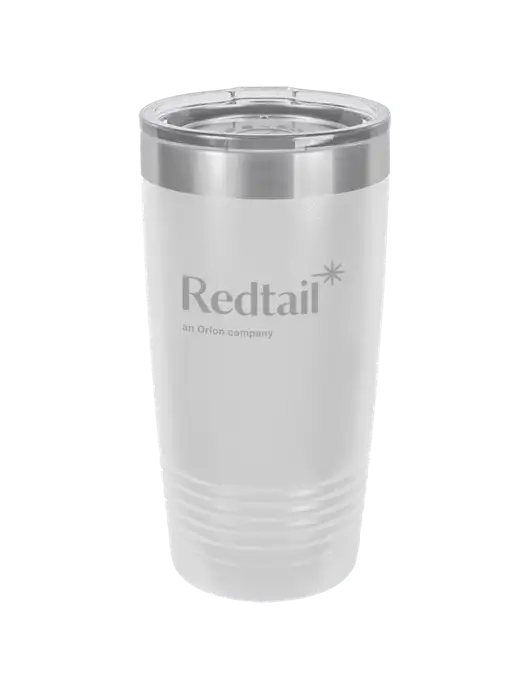 Polar Camel 20 oz Powder Coated White Vacuum Insulated Tumbler  w/Redtail Logo