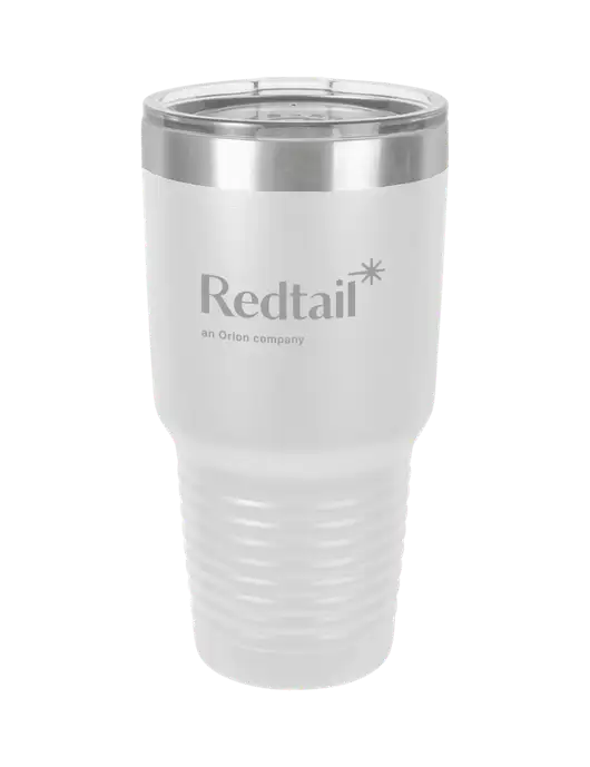 Polar Camel 30 oz Powder Coated White Vacuum Insulated Tumbler  w/Redtail Logo