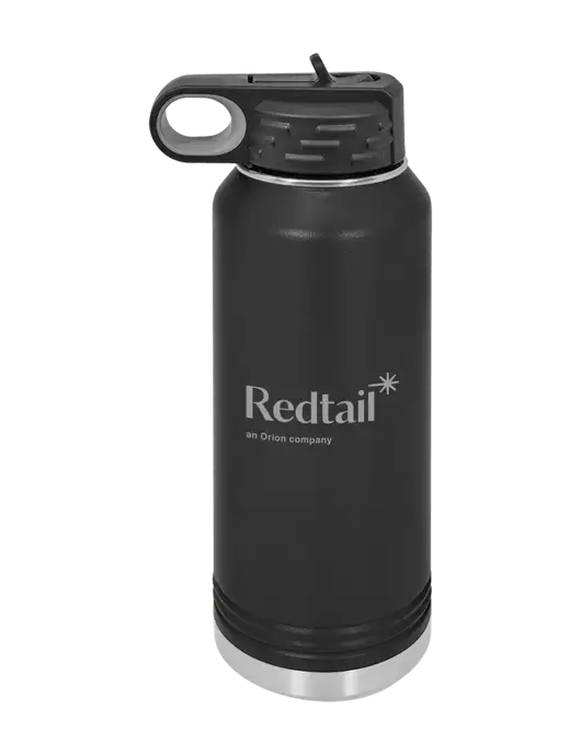 Polar Camel 32 oz Powder Coated Black Vacuum Insulated Water Bottle w/Redtail Logo